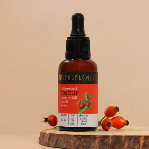 SoulFlower - Rosehip Cold pressed Oil for Skin Hydration & Moisturization 30ml - Strong Hair , Natural Face Serum