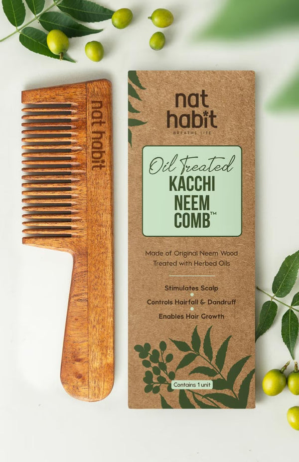 Nat Habit - Oil Treated Kacchi Neem Fine Tooth Frizz Control & Shine Comb