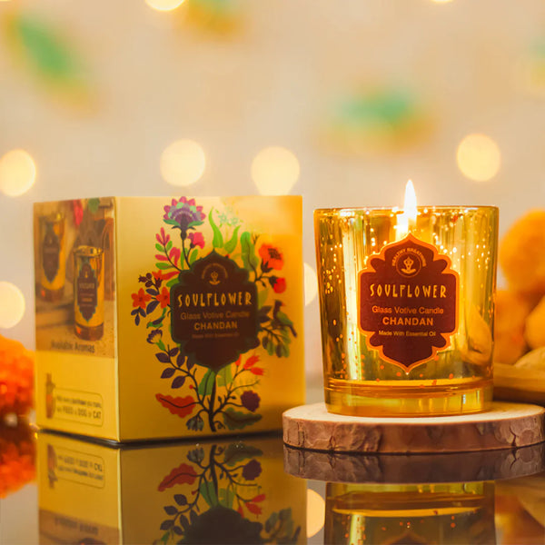 SoulFlower - Soulflower Glass Votive Candle Chandan