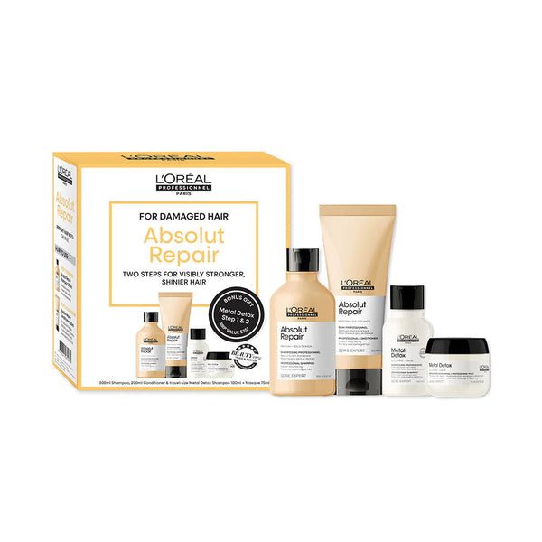 Lorea Absolut Repair Duo 500ml and Travel size Metal Detox Shampoo and Mask Gift Pack - Kess Hair and Beauty