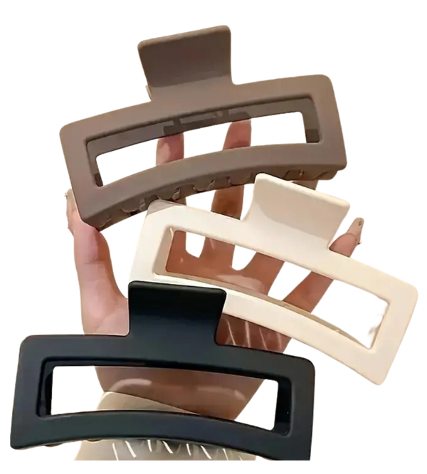 Matte Hair Claw Clips Trendy Rectangular - 3Pcs