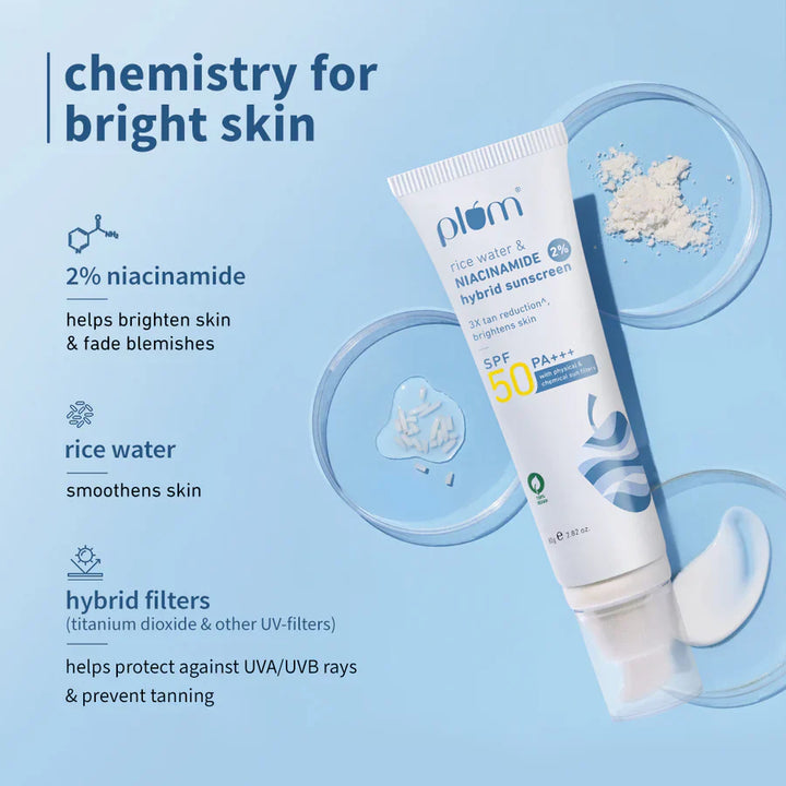 Plum - 2% Niacinamide & Rice Water SPF 50 PA+++ Hybrid Sunscreen 80g