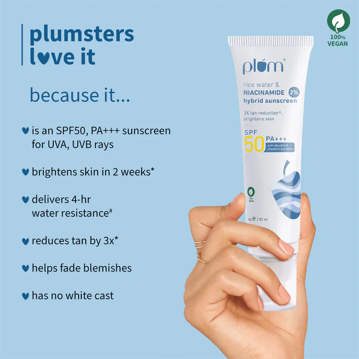 Plum - 2% Niacinamide & Rice Water SPF 50 PA+++ Hybrid Sunscreen 80g