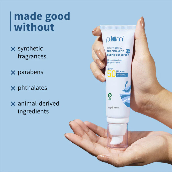Plum - 2% Niacinamide & Rice Water SPF 50 PA+++ Hybrid Sunscreen 80g