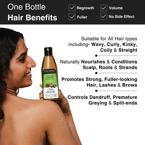 SoulFlower - Certified Organic Castor Oil/Arandi Oil Clinically proven for Hair Growth 225ml