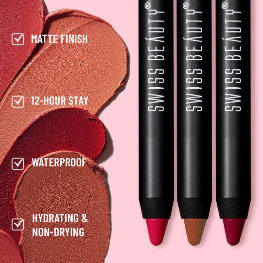 Swiss Beauty - Stay On Lip Crayon Matte Finish for 12hr Shade No. 05 Hot Red
