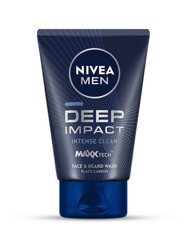 Nivea Men Deep Impact Intense Clean Face & Beard Wash - Black Carbon - 100ml