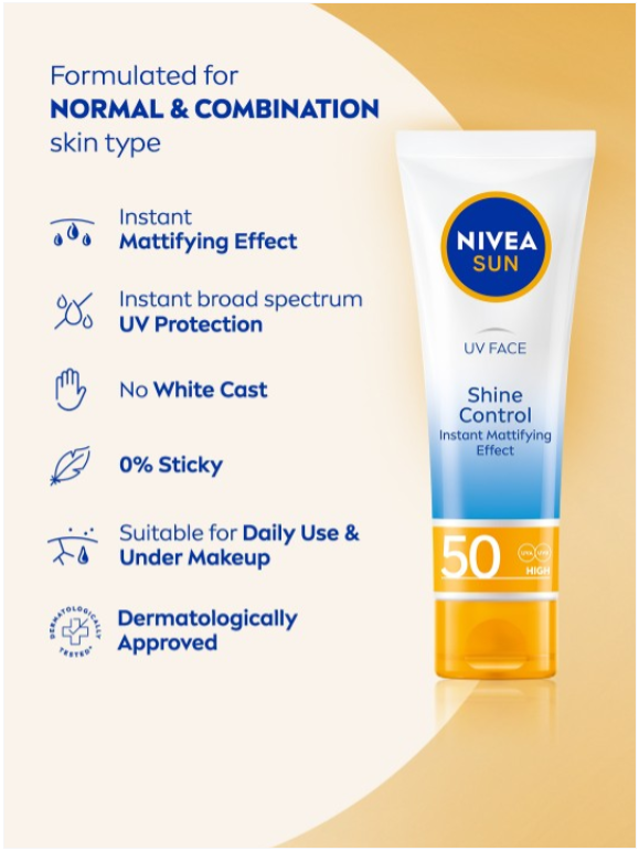 Nivea Sun Shine Control UV Face SPF50 Sun Screen - 50 ml