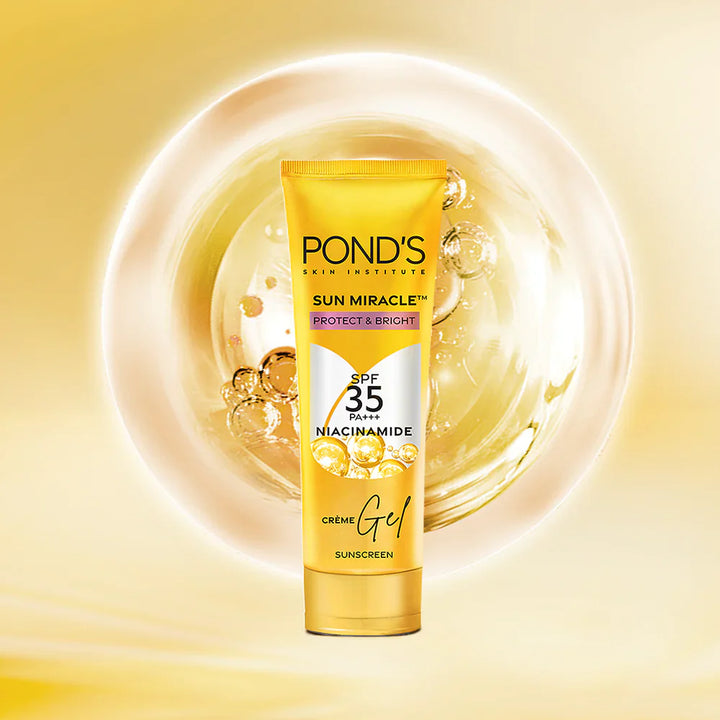Pond's 3% Niacinamide Sun Miracle SPF 35 P+++ Light Sunscreen | Proctects & Brightens Skin | No white Cast | Lightweight | Non Sticky | For All Skin Types | 50 gm