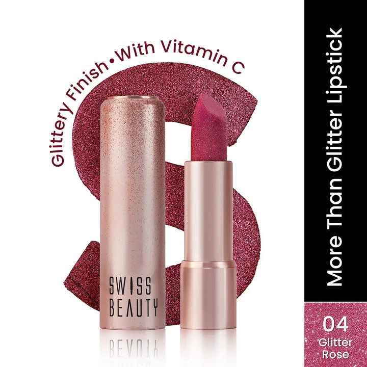 Swiss Beauty - More Than Glitter Lipstick Shade No. 04 Glitter Rose