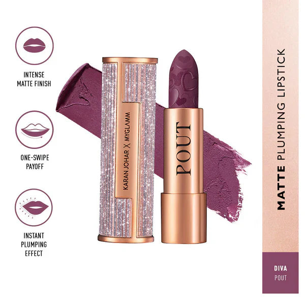 MyGlamm - Pout By Karan Johar Intense Matte Plumping Lipstick - Diva Pout 4g