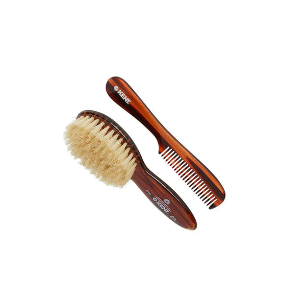 Kent BA30 Tortoiseshell Effect Soft Natural Bristle Baby Brush and Comb Set