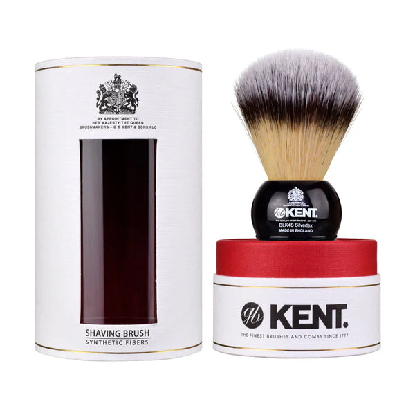 Kent BLK4S Medium Synthetic Shaving Brush - Black - Kess Hair and Beauty