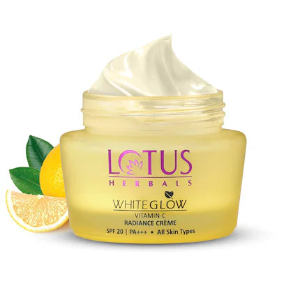 Lotus Herbals WhiteGlow Vitamin C Radiance Creme with SPF20 for Dark Spots & Dull Skin 50g