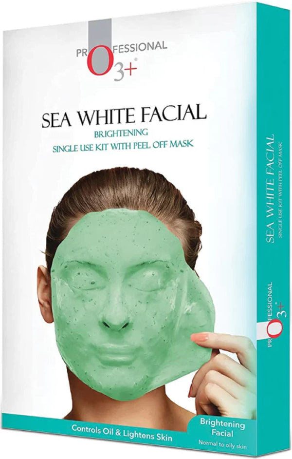 O3+ Sea White Facial Kit with Peel Off-Mask - Controls Oil & Lightens Skin - Single Use