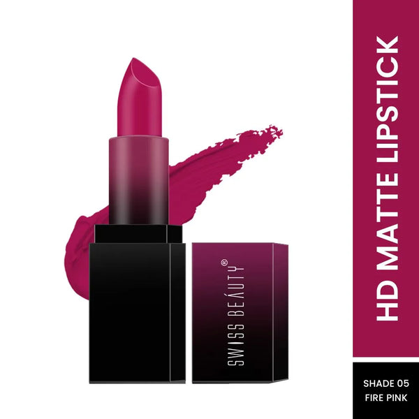 Swiss Beauty - HD Matte Lipstick Fire Pink Shade No. 5