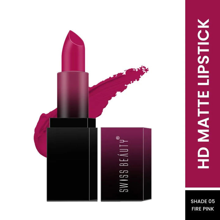 Swiss Beauty - HD Matte Lipstick Fire Pink Shade No. 5